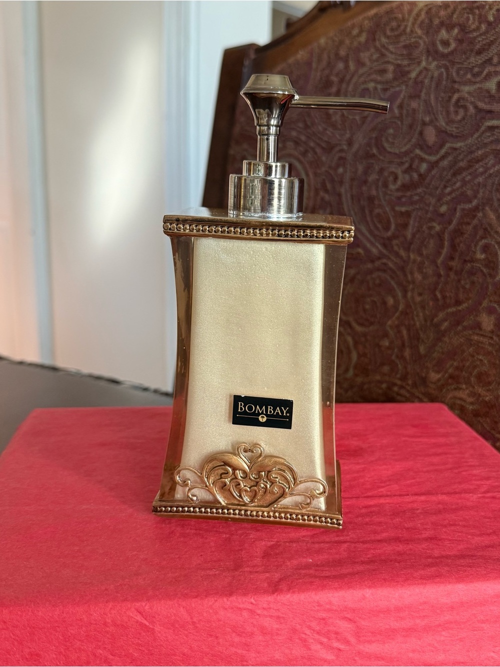 Bombay Company Vivienne Liquid Soap Dispenser Beige Gold & Acrylic Scroll